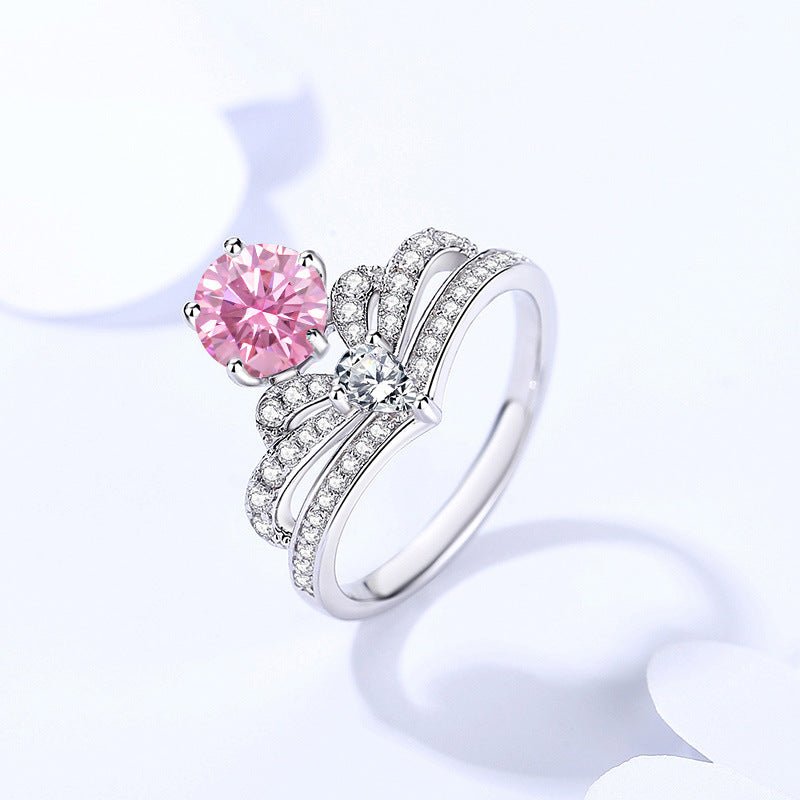Exclusive Moissanite Ring Women's Crown Sterling Silver — K1248_white Moissanite Ring — Size No6 — Back View