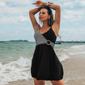 Exclusive Ms Song, The New Swimsuit Printed Skirt Fission Swimsuit Bik — Black — Size 2XL — Front View