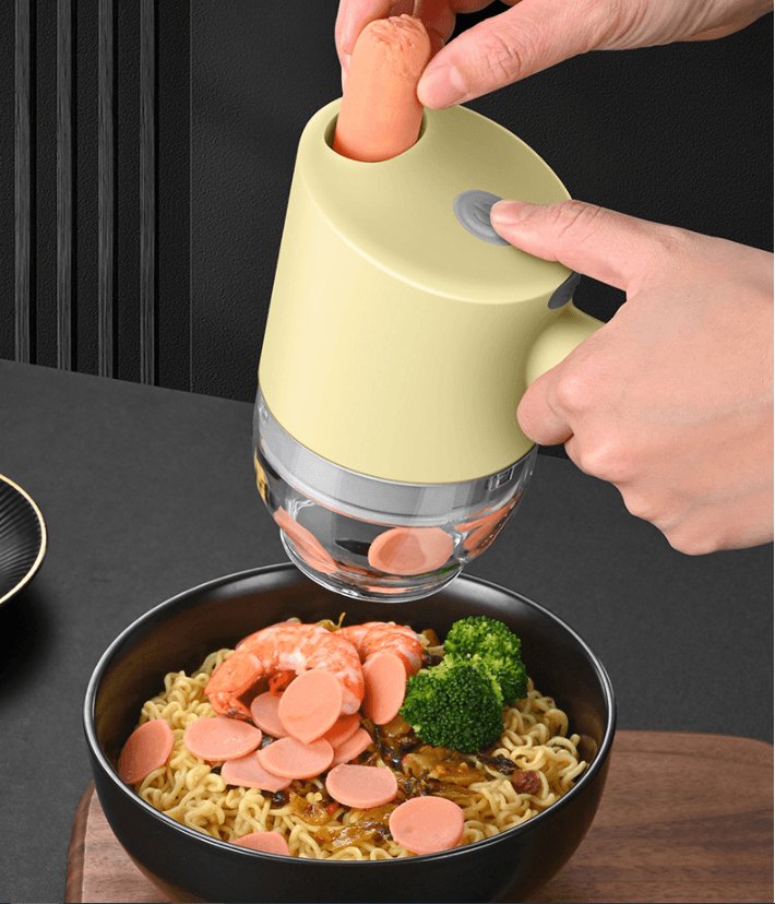 Exclusive Multi-functional Electric Vegetable Cutter — Yellow Gatling Chopper — Detail View
