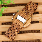 Exclusive Multi-functional Full Wood Band Quartz Watch — Ebony With Blue Surface — Alternate View 12
