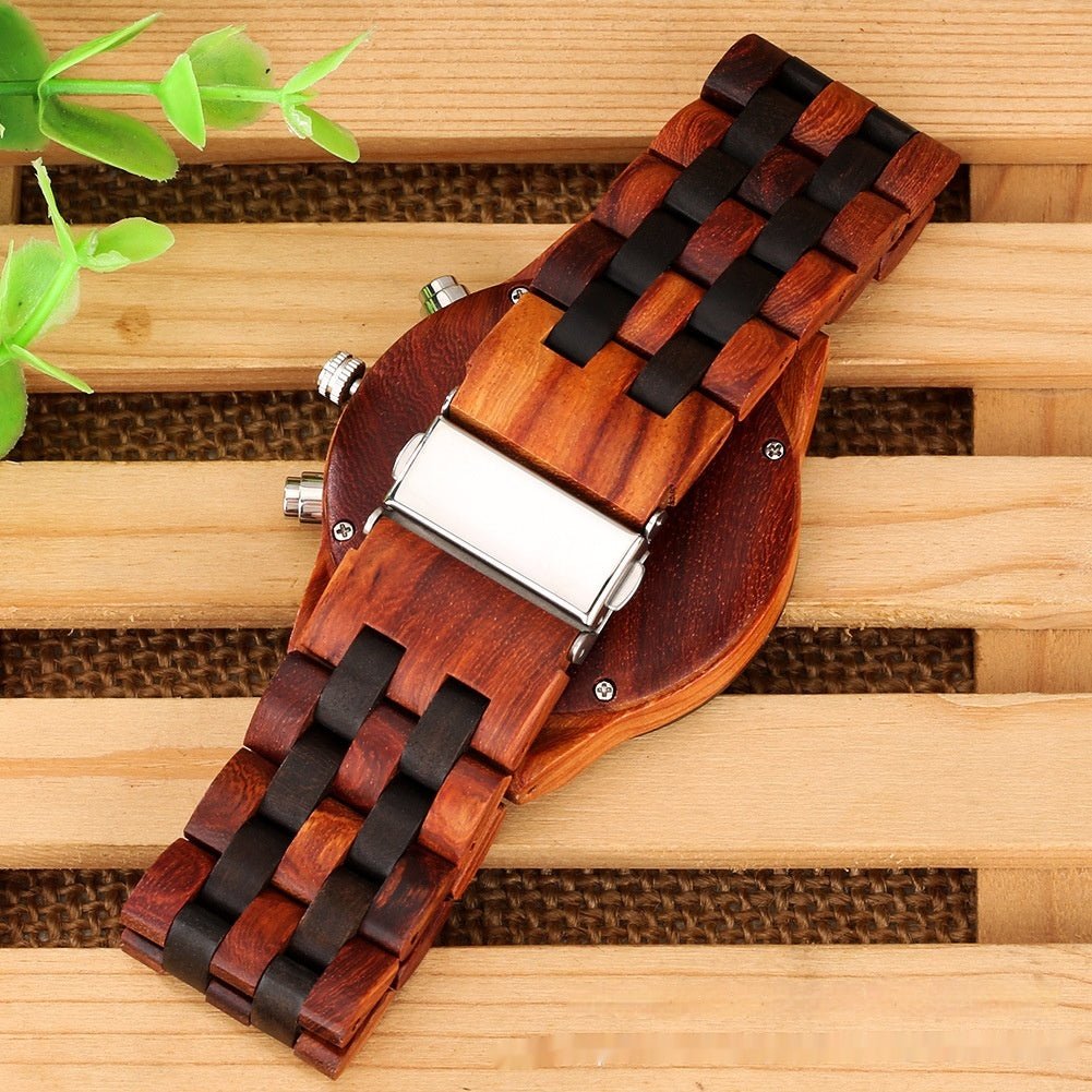 Exclusive Multi-functional Full Wood Band Quartz Watch — Ebony With Blue Surface — Alternate View 14