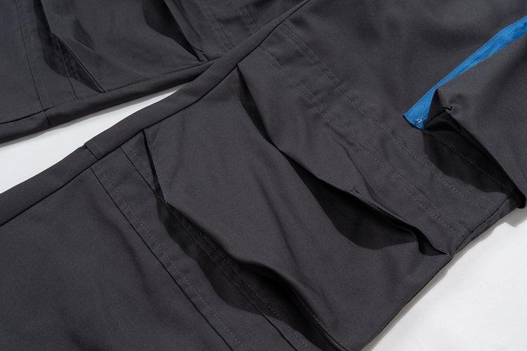 Exclusive Multi-pocket Contrast Zip Casual Baggy Pants — Dark Grey — Size 2XL — Side View