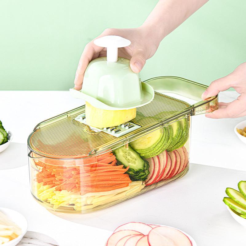 Exclusive Multifunction Transparent Vegetable Cutter — Veneer cutter Drainage basket — Size 3blades — Front View