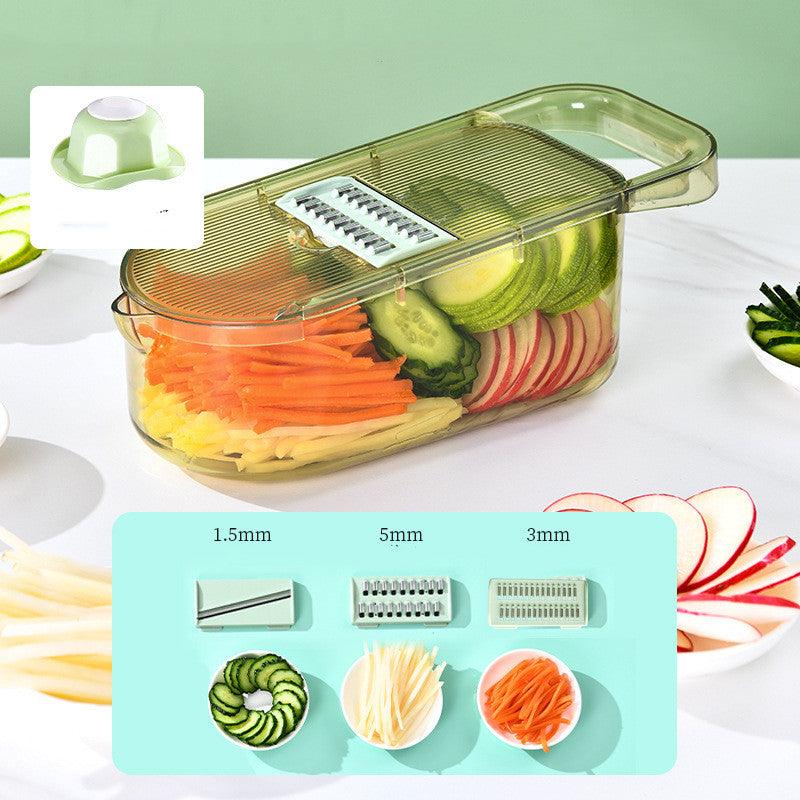 Exclusive Multifunction Transparent Vegetable Cutter — Veneer cutter Drainage basket — Size 3blades — Detail View