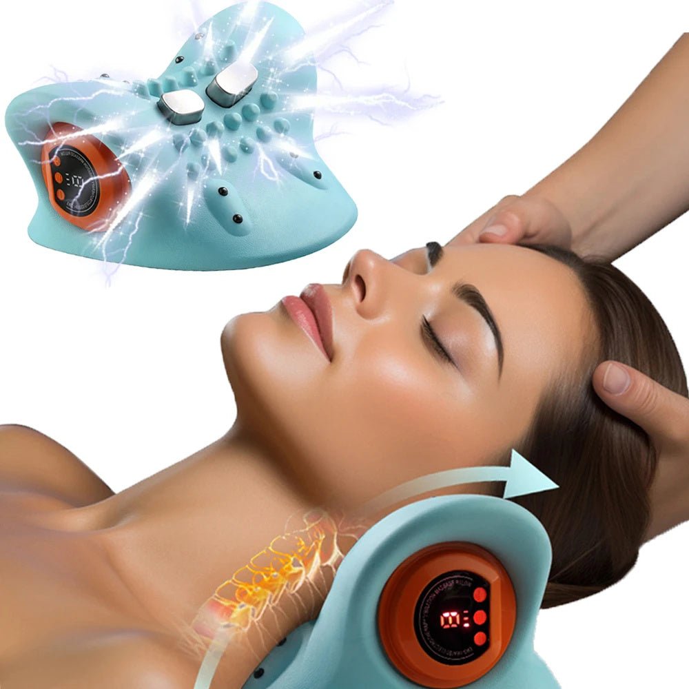 Exclusive Neck Massager Adults Cervical Spine Relief — Blue — Front View