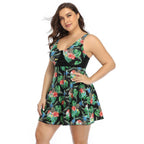 Exclusive New European And American Large Size Split Swimsuit — Green — Size 2XL — Top View