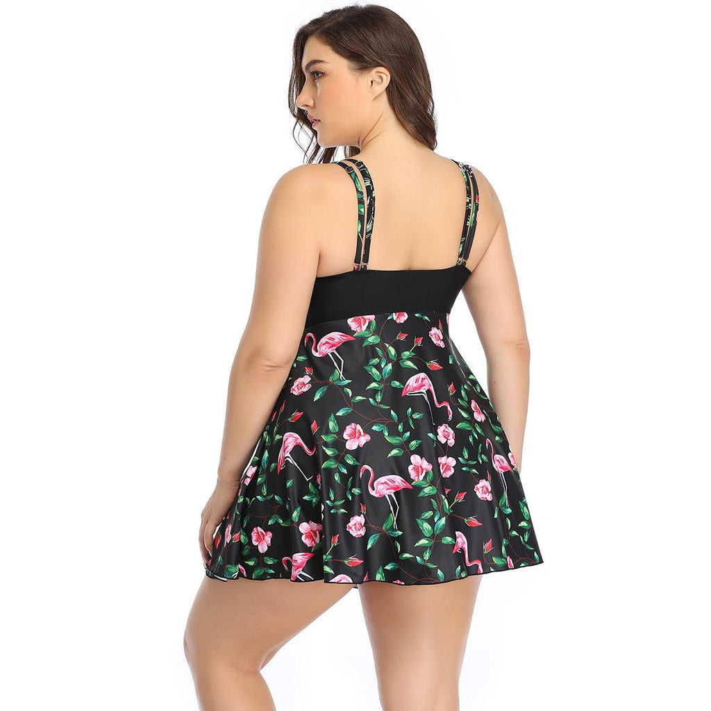 Exclusive New European And American Large Size Split Swimsuit — Green — Size 2XL — Back View