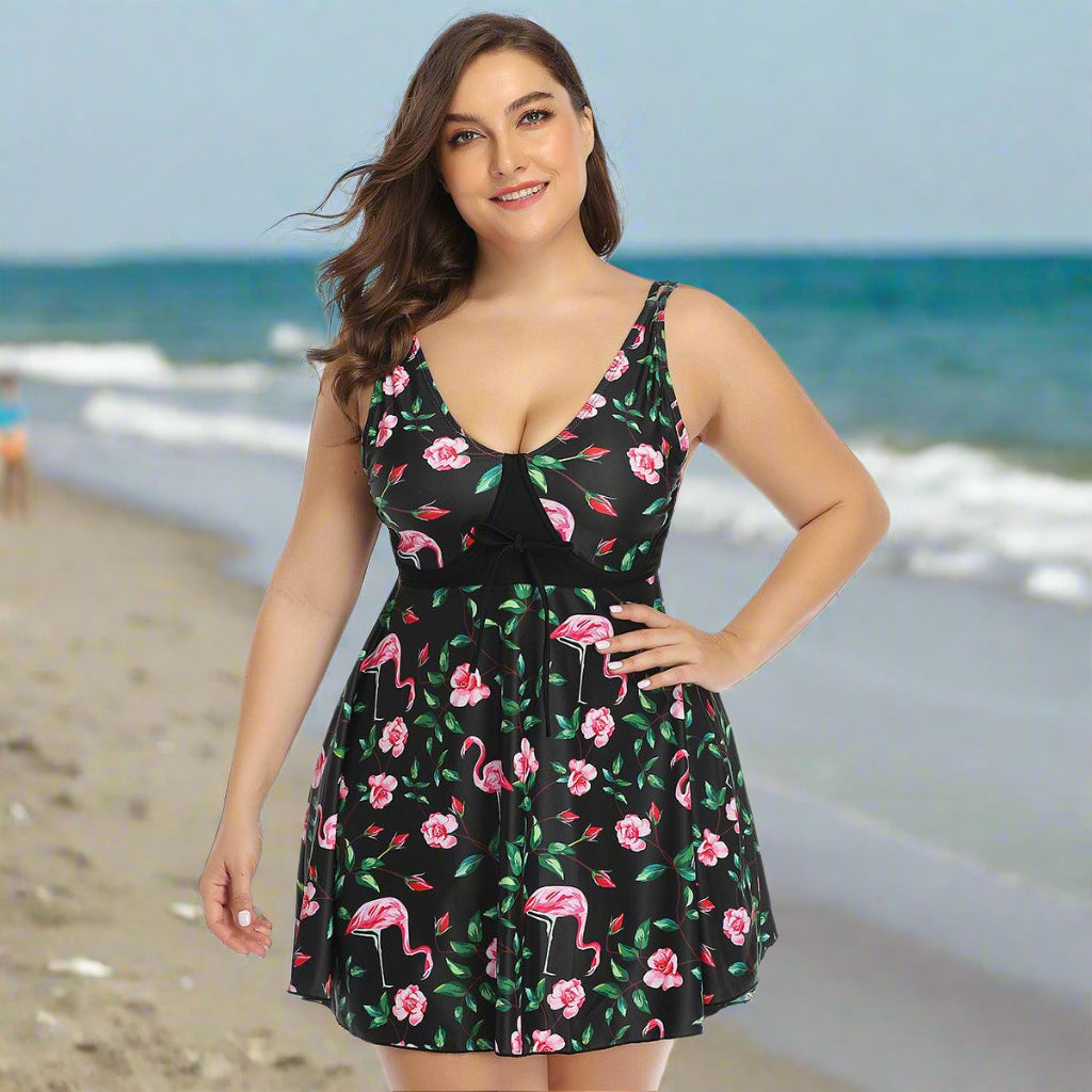 Exclusive New European And American Large Size Split Swimsuit — Green — Size 2XL — Front View