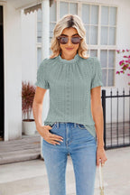 Exclusive New Fashion Lacework Round Neck Top — Black — Size L — Lifestyle View