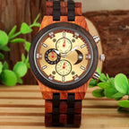 Exclusive Multi-functional Full Wood Band Quartz Watch — Ebony With Blue Surface — Alternate View 10
