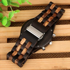 Exclusive Multi-functional Full Wood Band Quartz Watch — Ebony With Blue Surface — Top View