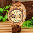 Exclusive Multi-functional Full Wood Band Quartz Watch — Ebony With Blue Surface — Alternate View 8