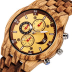 Exclusive Multi-functional Full Wood Band Quartz Watch — Ebony With Blue Surface — Detail View