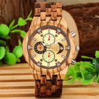 Exclusive Multi-functional Full Wood Band Quartz Watch — Ebony With Blue Surface — Alternate View 11