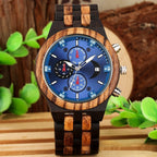 Exclusive Multi-functional Full Wood Band Quartz Watch — Ebony With Blue Surface — Alternate View 9