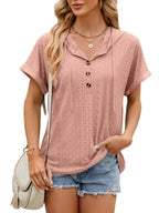 Exclusive New Solid Color Hooded Button T-shirt — Barbie Pink — Size L — Alternate View 10