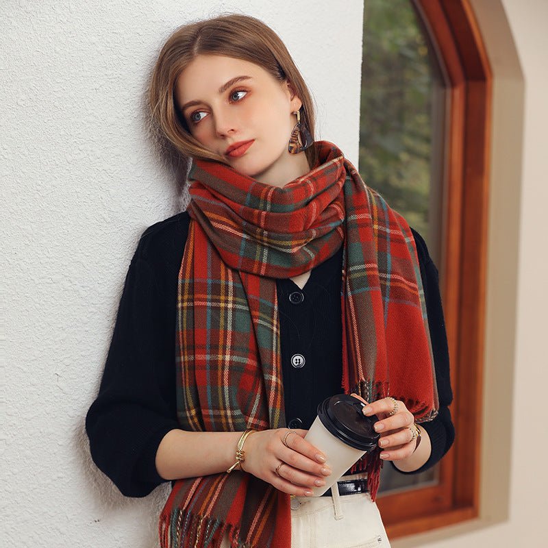 Exclusive New Winter Scarf For Women — Red lattice — Top View