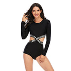 Exclusive One-Piece Long-Sleeved Surfing Suit — Black B — Size 2XL — Detail View
