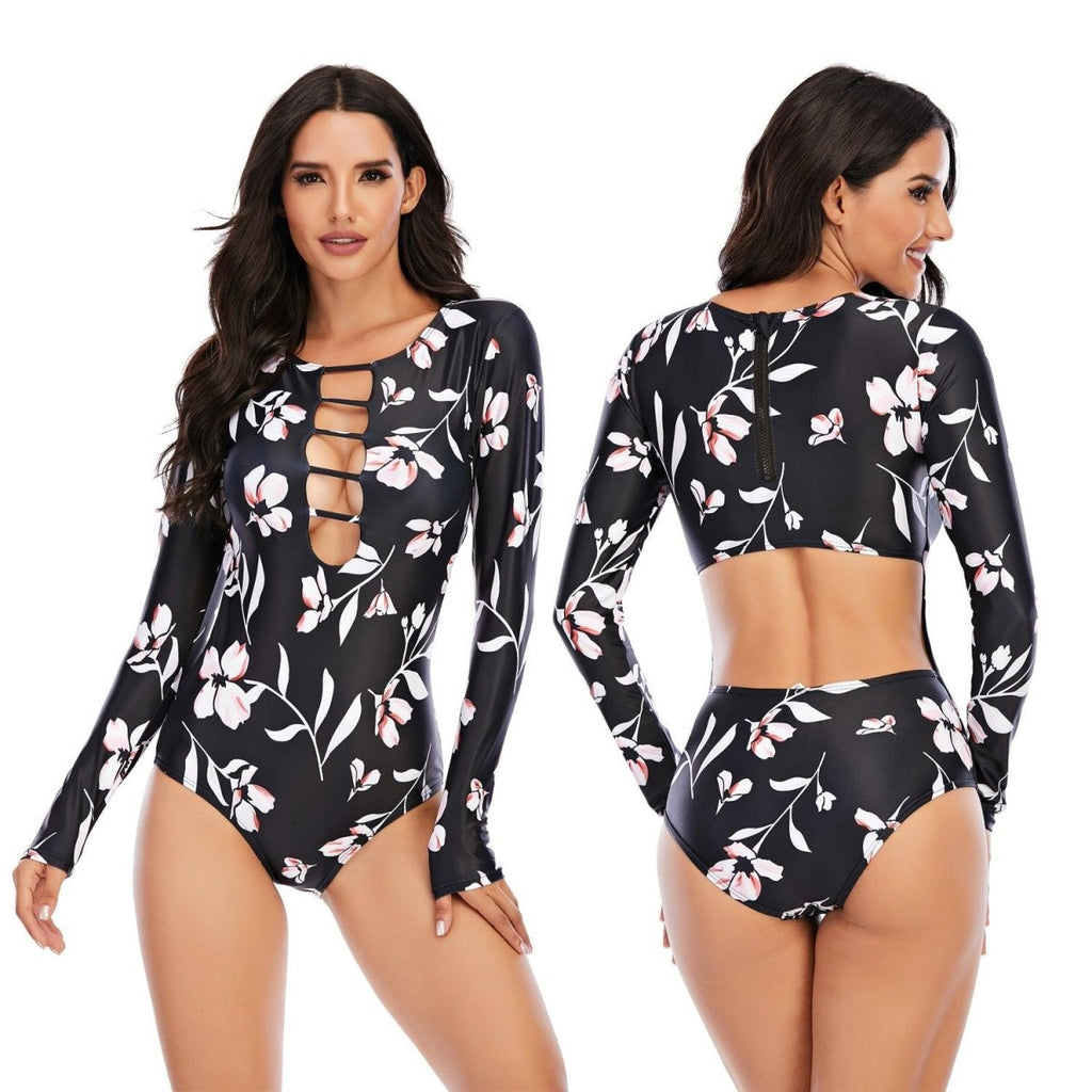 Exclusive One-Piece Long-Sleeved Surfing Suit — Black B — Size 2XL — Back View