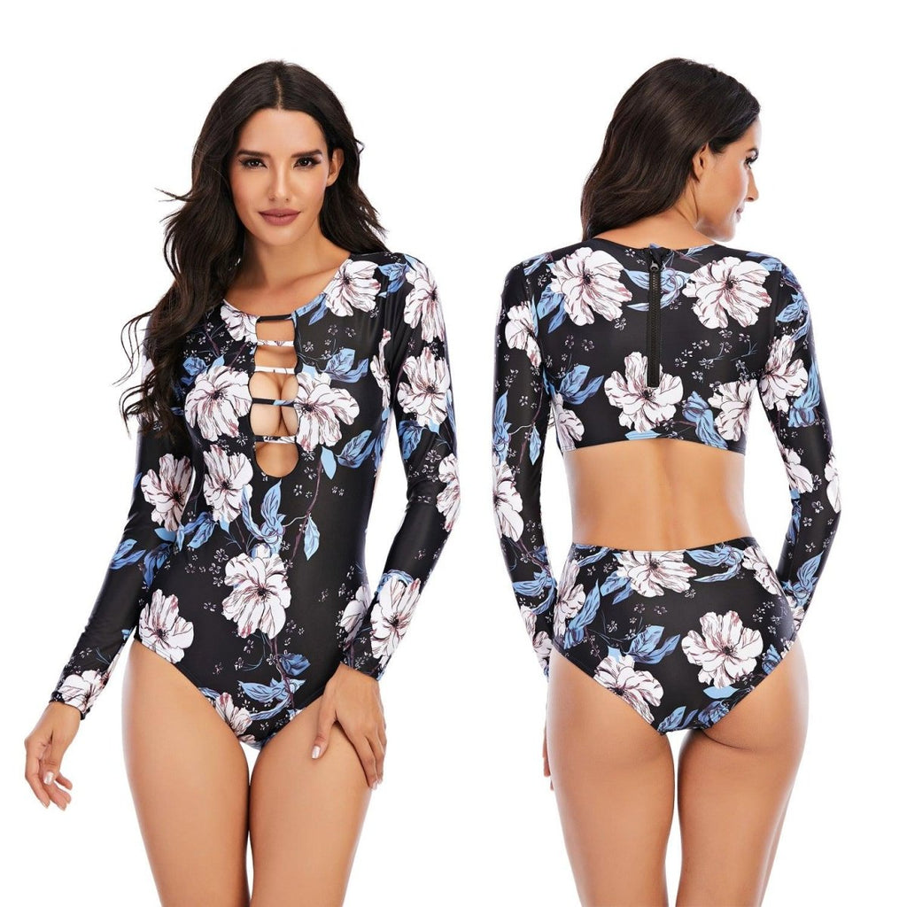 Exclusive One-Piece Long-Sleeved Surfing Suit — Black B — Size 2XL — Side View