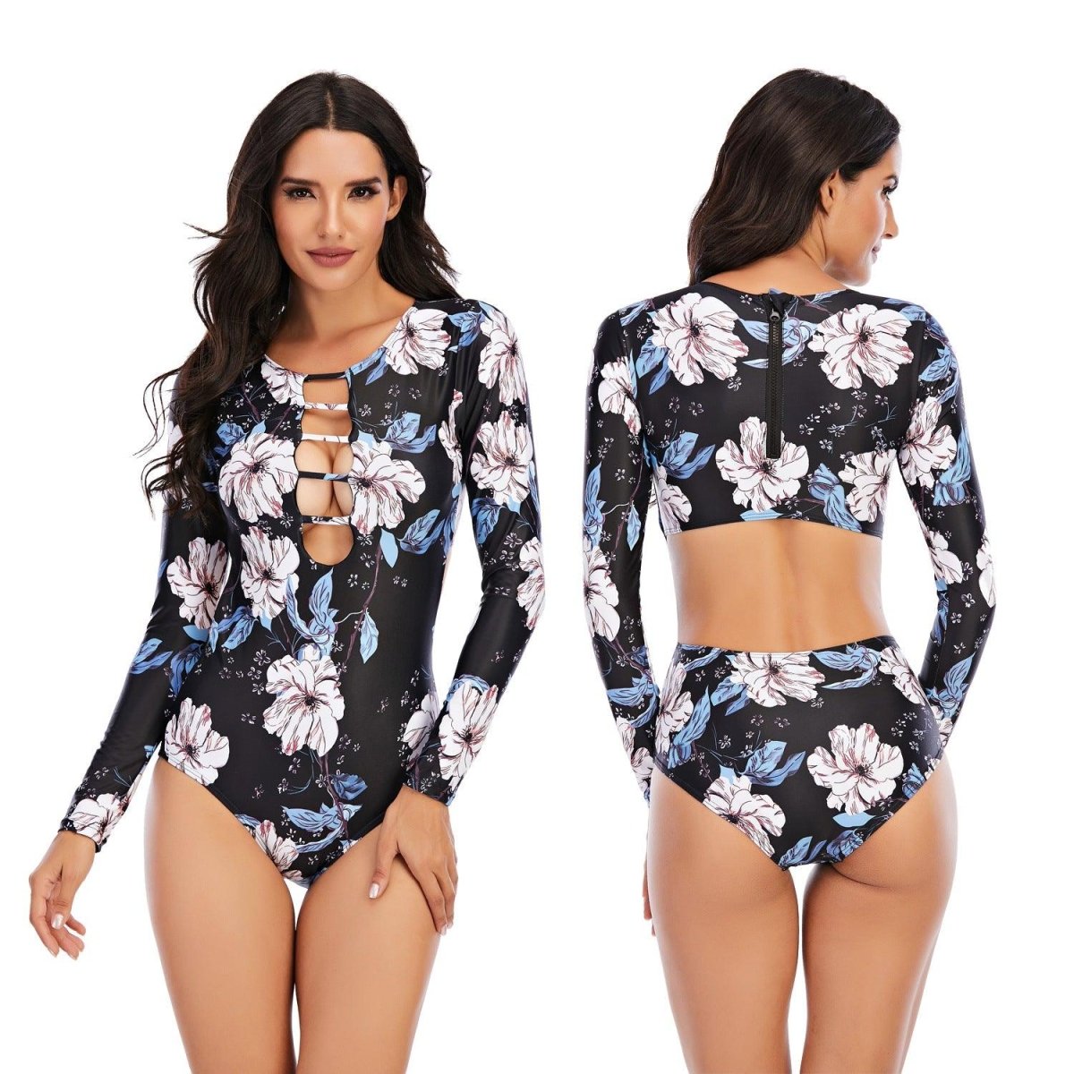Exclusive One-Piece Long-Sleeved Surfing Suit — Black B — Size 2XL — Side View