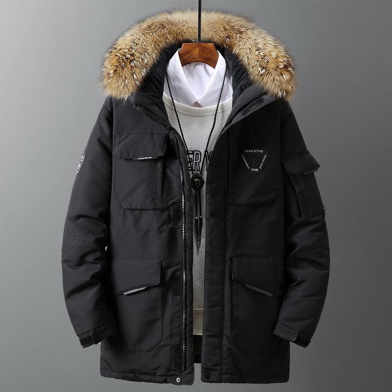 Exclusive Unisex Mid-Length Loose Couple Winter Coat — Beige — Size 3XL — Side View