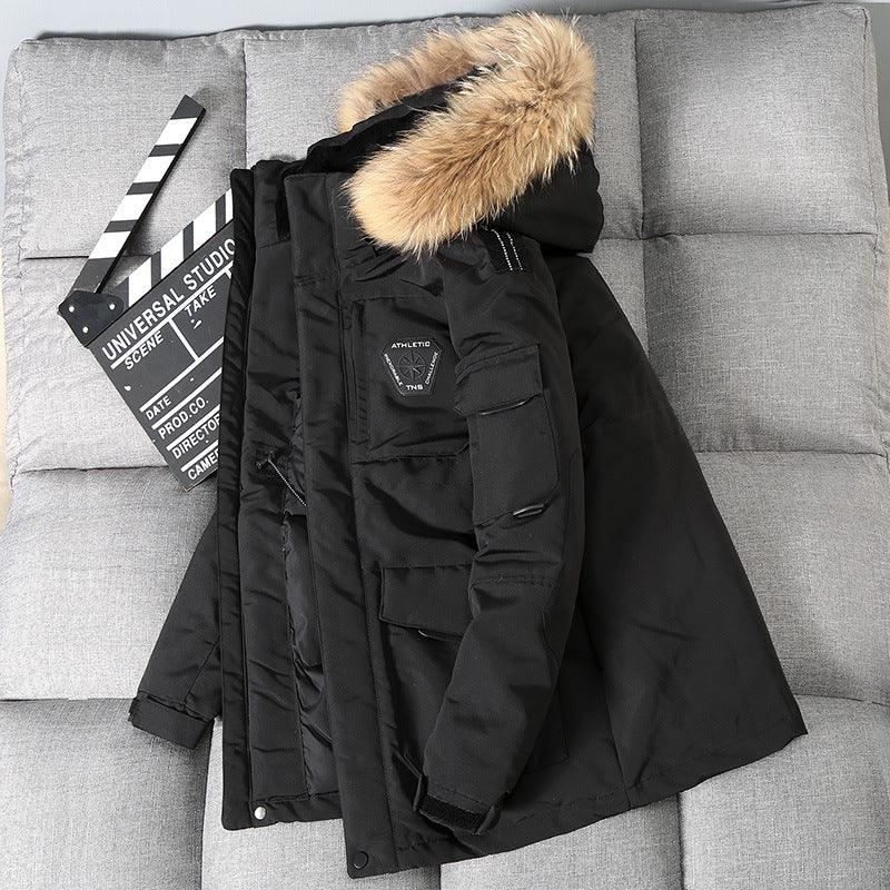 Exclusive Unisex Mid-Length Loose Couple Winter Coat — Beige — Size 3XL — Top View
