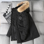 Exclusive Unisex Mid-Length Loose Couple Winter Coat — Beige — Size 3XL — Top View