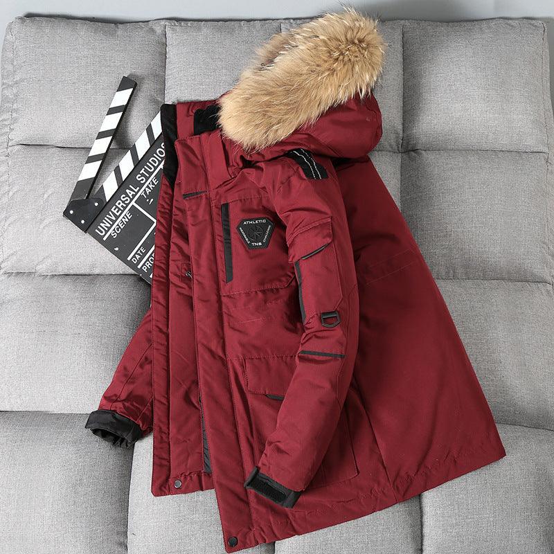 Exclusive Unisex Mid-Length Loose Couple Winter Coat — Beige — Size 3XL — Detail View