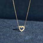 Exclusive Overlapping Double Hollow Heart Necklace — White Gold Color — Size 925 Silver — Front View