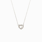 Exclusive Overlapping Double Hollow Heart Necklace — White Gold Color — Size 925 Silver — Detail View