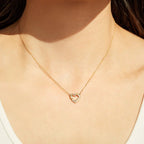 Exclusive Overlapping Double Hollow Heart Necklace — White Gold Color — Size 925 Silver — Top View