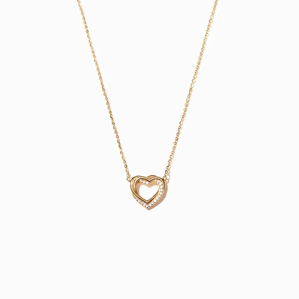 Exclusive Overlapping Double Hollow Heart Necklace — White Gold Color — Size 925 Silver — Back View
