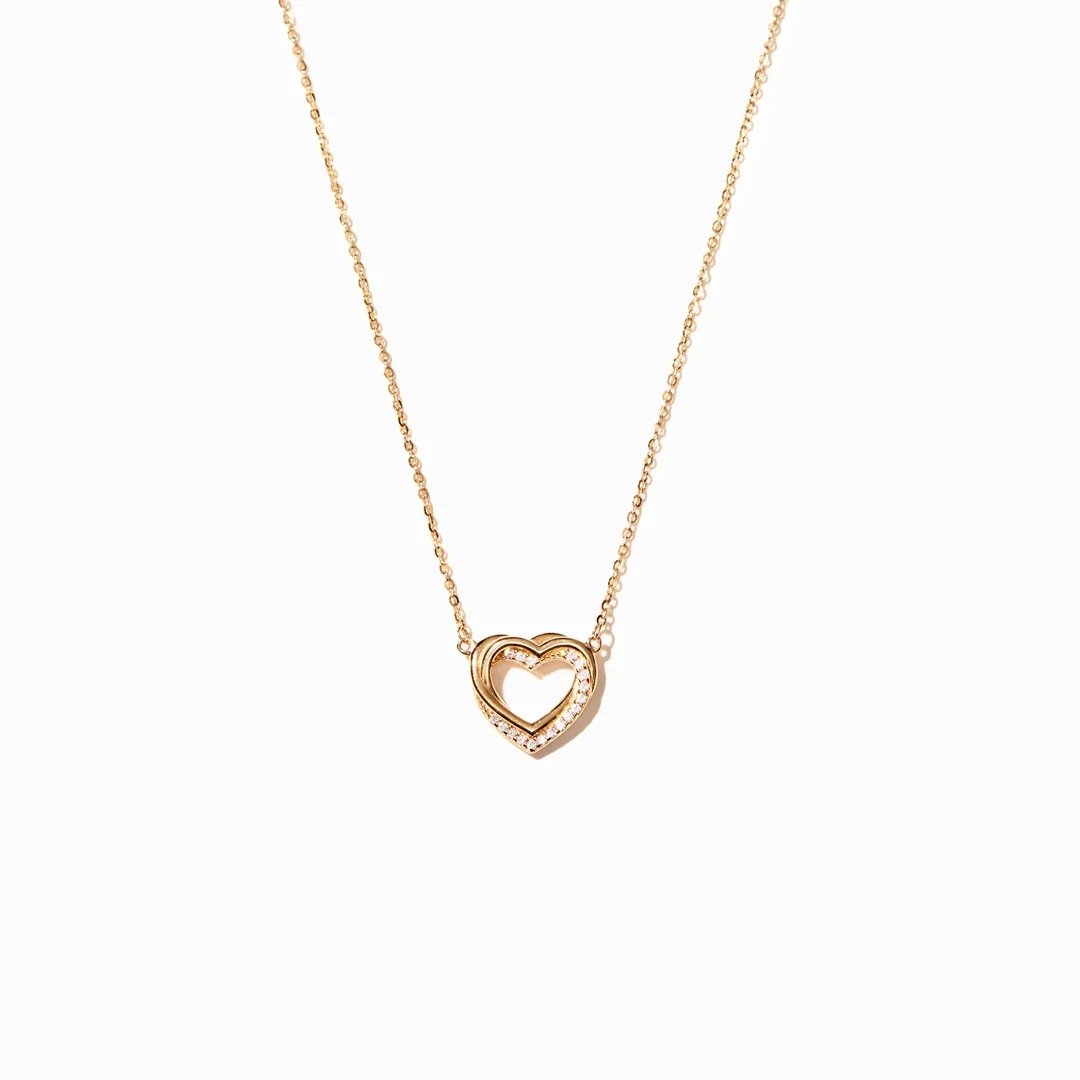 Exclusive Overlapping Double Hollow Heart Necklace — White Gold Color — Size 925 Silver — Back View