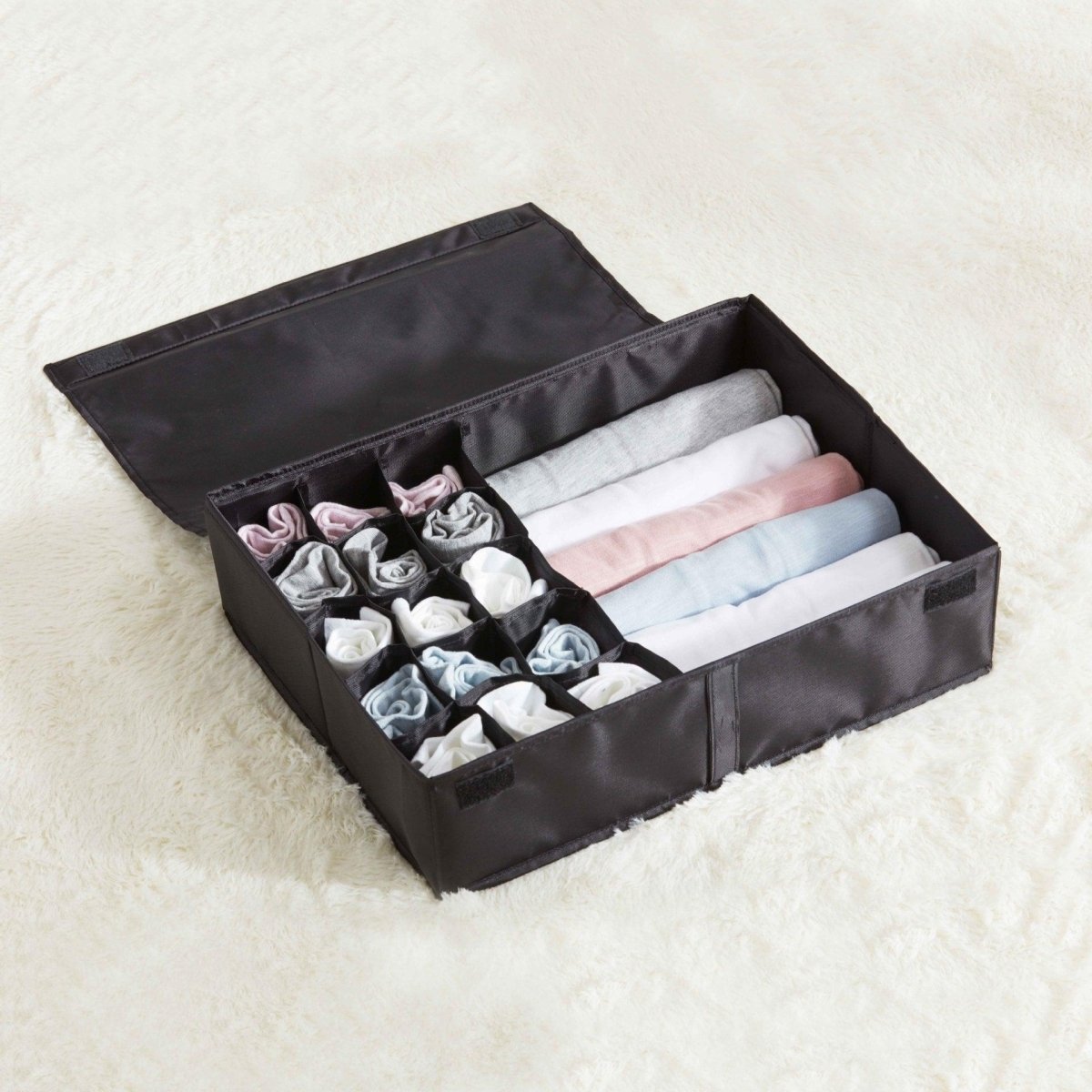Exclusive Oxford Burger Underwear Socks Storage Box — Black — Lifestyle View