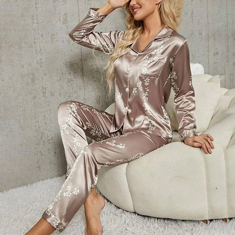 Exclusive Pajama Set Long Sleeved Women — Blue — Size L — Back View
