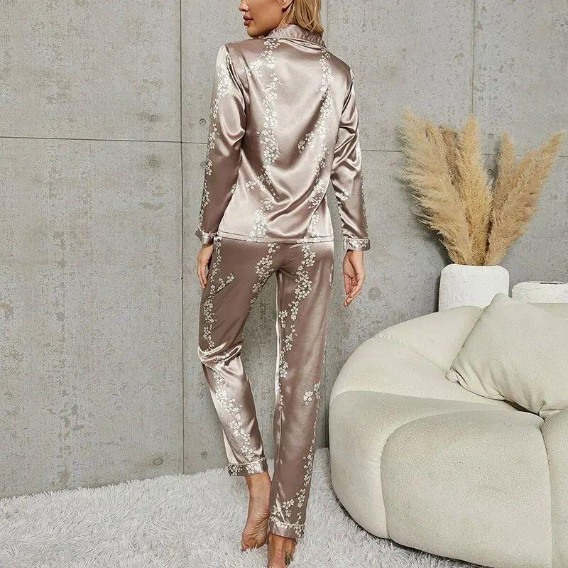 Exclusive Pajama Set Long Sleeved Women — Blue — Size L — Side View