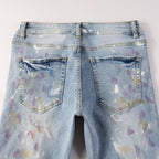 Exclusive Pleated Colorful Splash-ink Paint Jeans — Light Blue — Size 28 — Alternate View 8