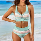 Exclusive Plus Size Split Swimsuit | Flattering & Comfortable Fit — Blue Background Printed — Size 2XL — Alternate View 7