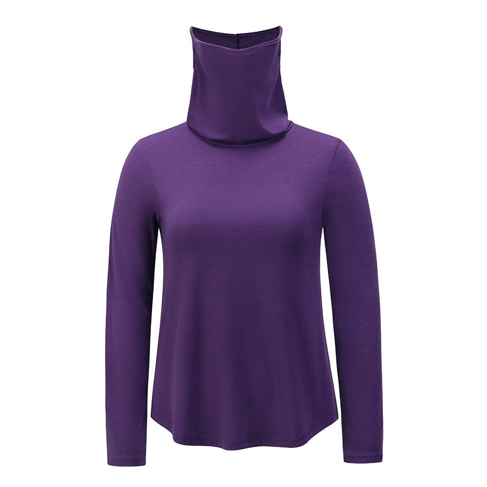 Exclusive Women's Bottoming Shirt Half High Neck Slim Long Sleeves — Blue — Size 2XL — Back View