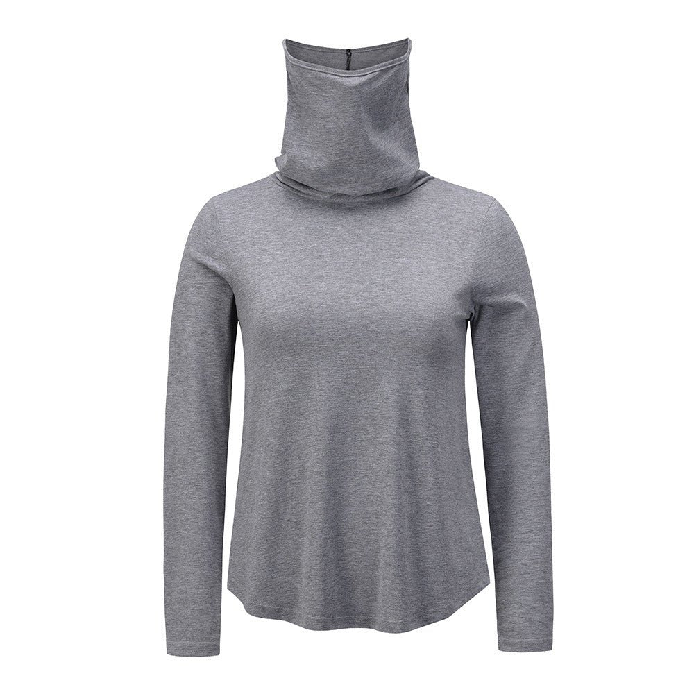 Exclusive Women's Bottoming Shirt Half High Neck Slim Long Sleeves — Blue — Size 2XL — Top View