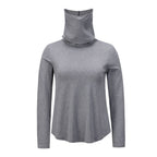 Exclusive Women's Bottoming Shirt Half High Neck Slim Long Sleeves — Blue — Size 2XL — Top View