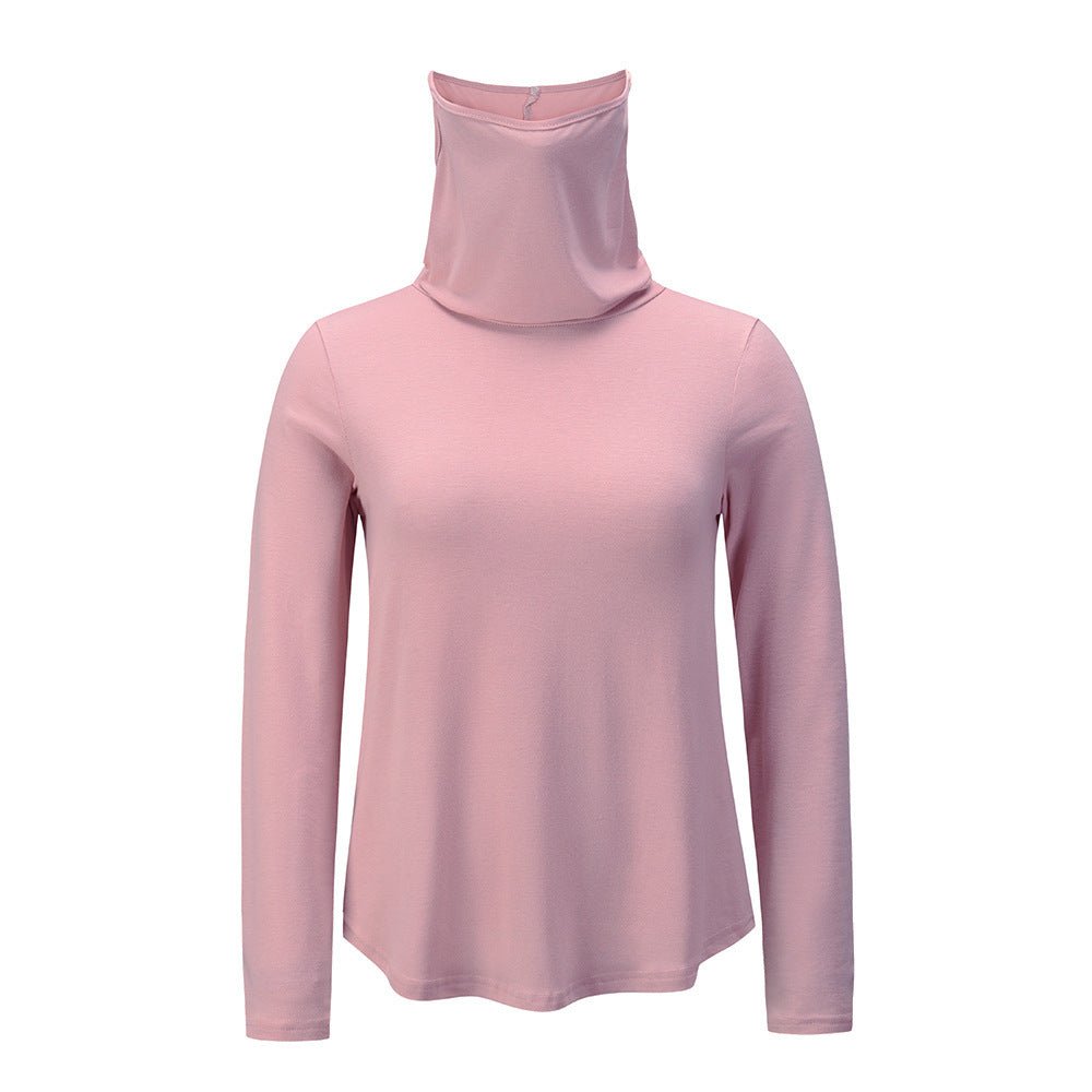 Exclusive Women's Bottoming Shirt Half High Neck Slim Long Sleeves — Blue — Size 2XL — Lifestyle View