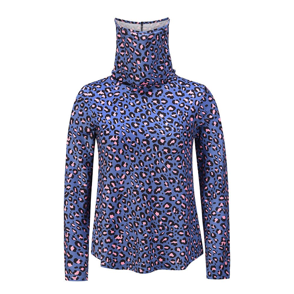 Exclusive Women's Bottoming Shirt Half High Neck Slim Long Sleeves — Blue — Size 2XL — Detail View