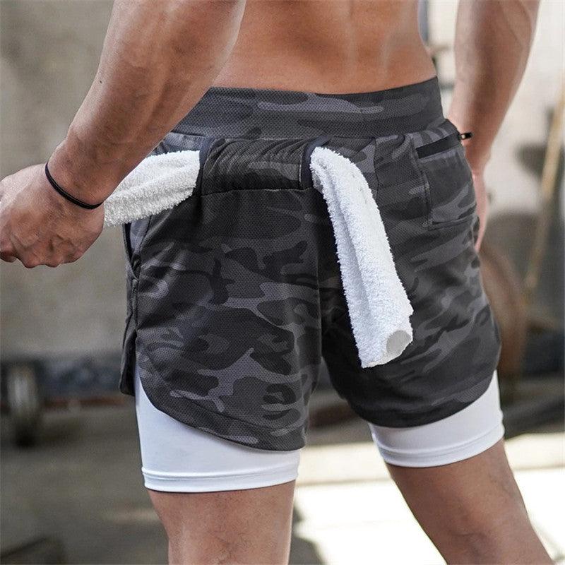 Exclusive Men's Pocket Compression Shorts — Army green camouflage — Size 2XL — Back View