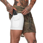 Exclusive Men's Pocket Compression Shorts — Army green camouflage — Size 2XL — Lifestyle View