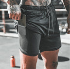 Exclusive Men's Pocket Compression Shorts — Army green camouflage — Size 2XL — Side View