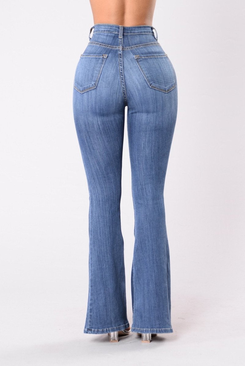 Exclusive Popular Slim Fit High Waist Denim Bell-bottom — Light Blue — Size S — Detail View