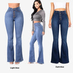 Exclusive Popular Slim Fit High Waist Denim Bell-bottom — Light Blue — Size S — Side View