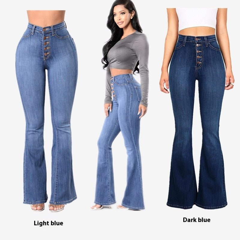 Exclusive Popular Slim Fit High Waist Denim Bell-bottom — Light Blue — Size S — Side View